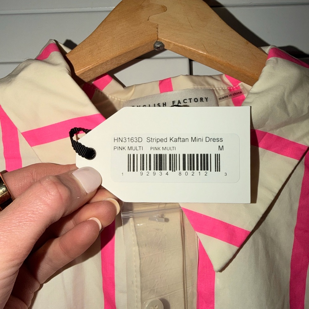 NWT English Factory Woman’s Button Down Shirt with Pink and Cream Stripes - Picture 3 of 8